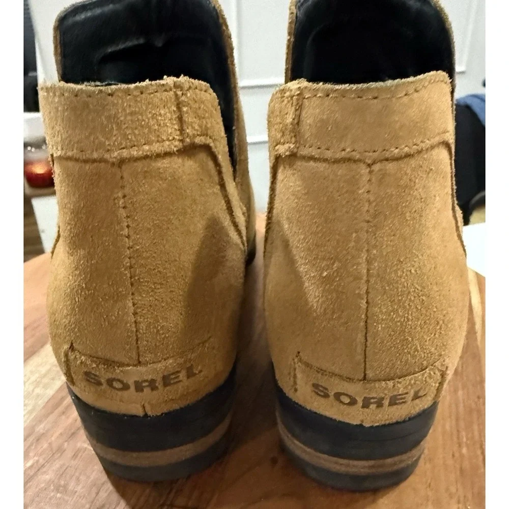 Sorel Women's Lolla Cutout Ankle Bootie Suede Camel Brown Size 7